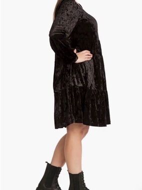 Adyson Parker Dress 2X Black Crushed Velvet Tiered Whimsigoth Witchy Grunge